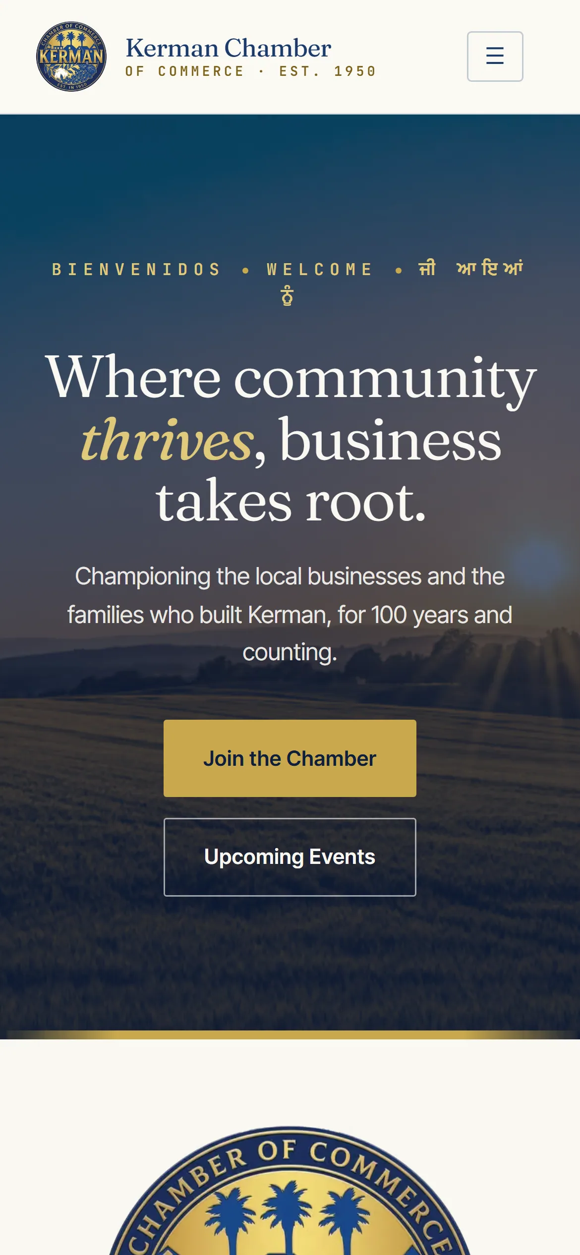 Kerman Chamber home page on a phone