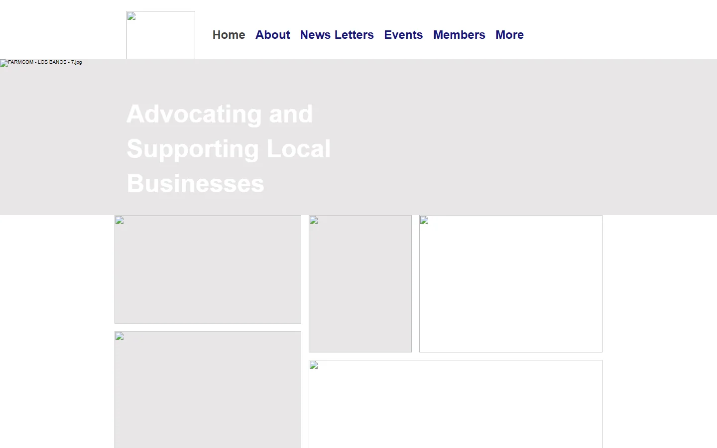 The Chamber's 2024 Wix home page as saved by the Internet Archive, with its menu and headline but most images missing